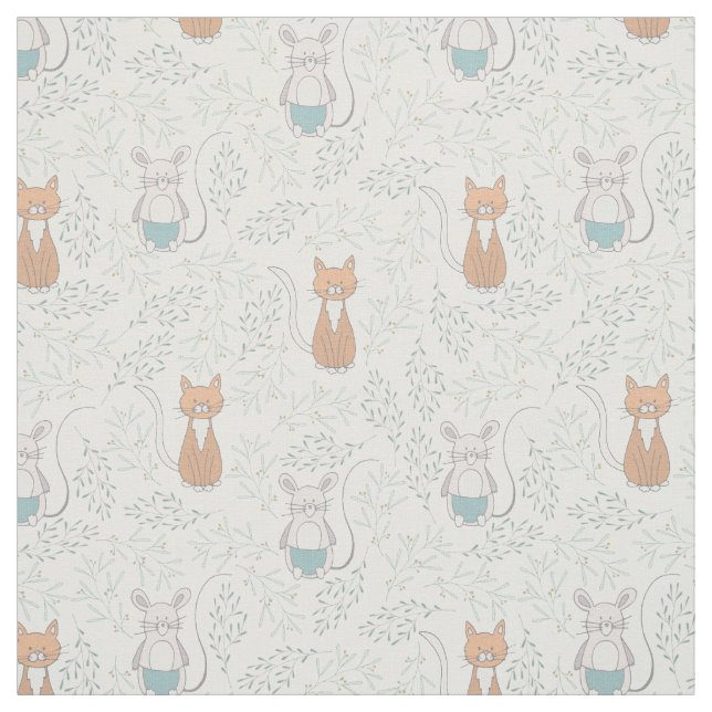 Cute Cat Mouse Pattern  Fabric (Swatch)