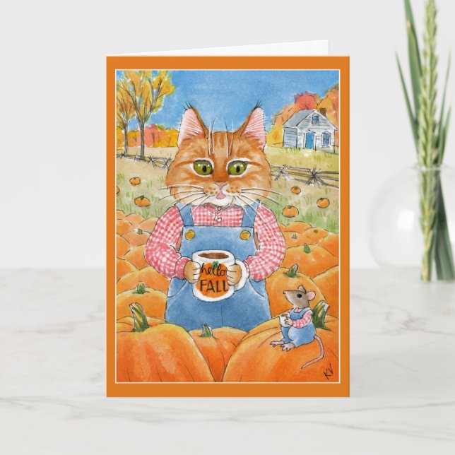 Cute cat mouse pumpkin spice holiday card (Front)