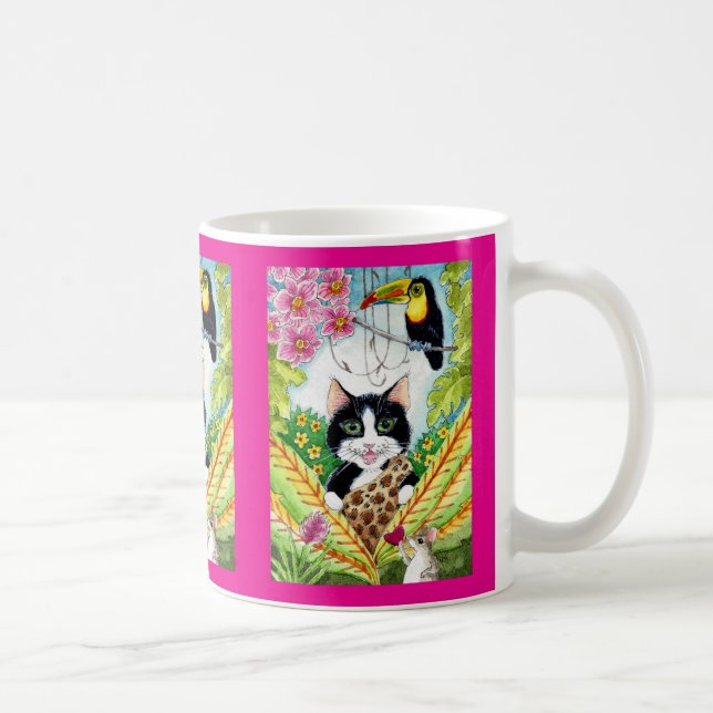 Cute Cat mouse toucan heart jungle mug (Right)