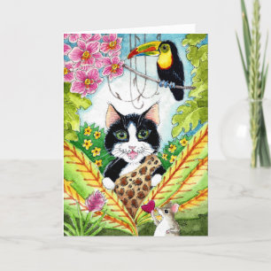 Cute cat mouse toucan orchids any occasion card