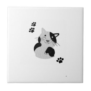 Cute Cat Mug Ceramic Tile