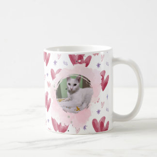 Cute Cat Mug – Hearts & Stars, Customisable Photo