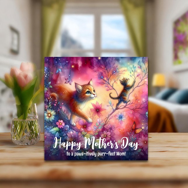 Cute Cat Mum Colourful Watercolor Mother's Day Card (Creator Uploaded)