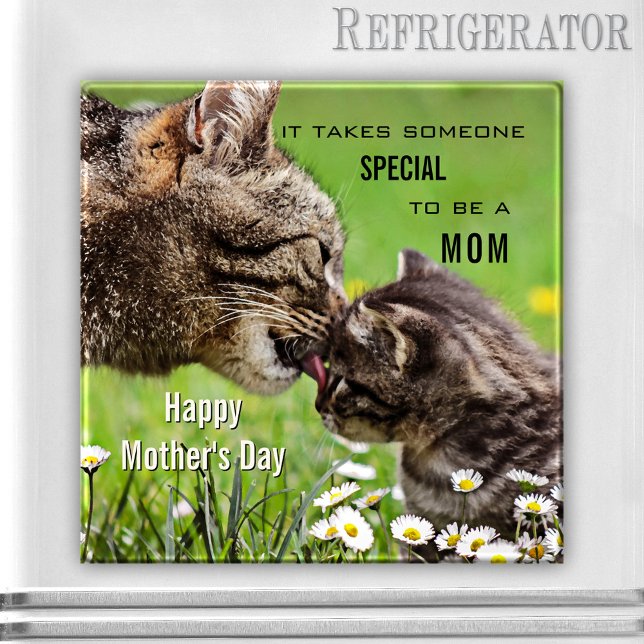 Cute Cat Mum Mother's Day Magnet (Pretty spring time magnet featuring a cat mom with an adorable kitten - Mother's Day)