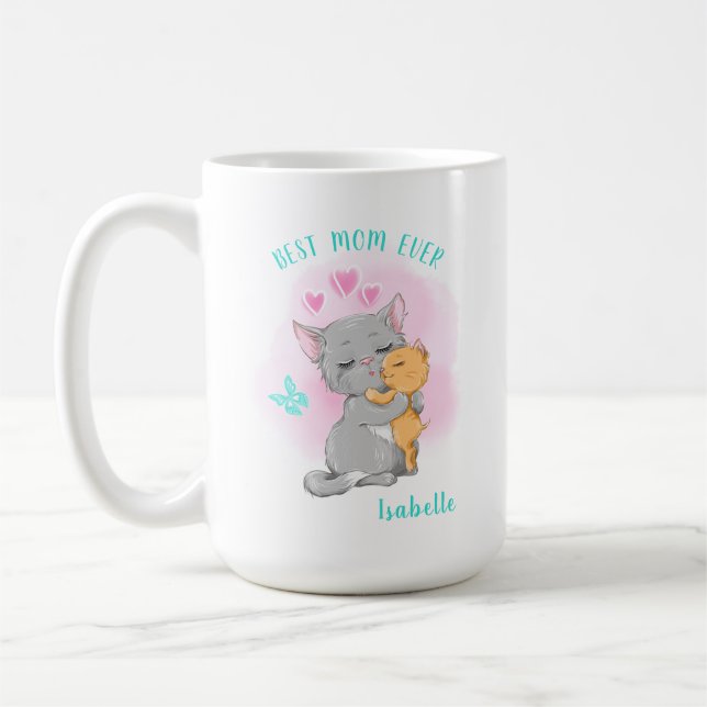 Cute cat mum mug, mothers day gift, best mum ever coffee mug (Left)