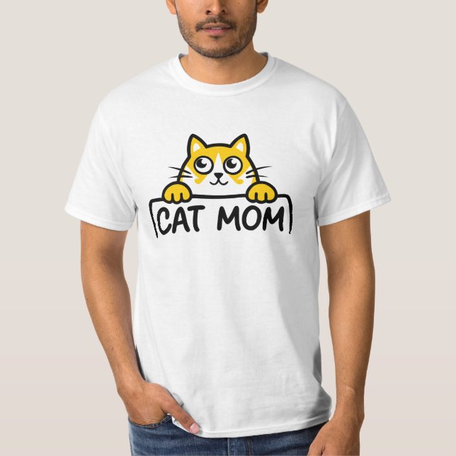 Cute "Cat Mum" Peeking Cat Cartoon  T-Shirt (Front)