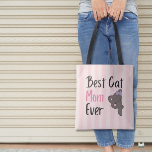 Cute Cat Mum Pink Bow Kawaii Design Tote Bag