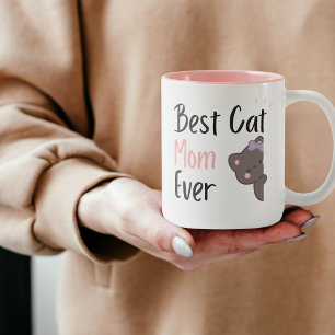 Cute Cat Mum Pink Bow Kawaii Design Two-Tone Coffee Mug