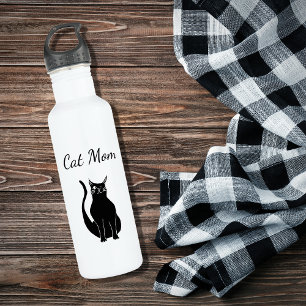 Cute Cat Mum Winking Black Kitty Cartoon   710 Ml Water Bottle