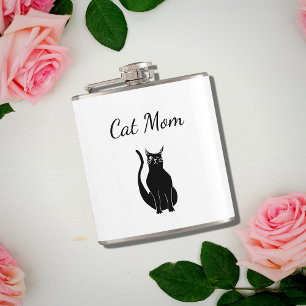 Cute Cat Mum Winking Black White Kitty Cartoon   Hip Flask