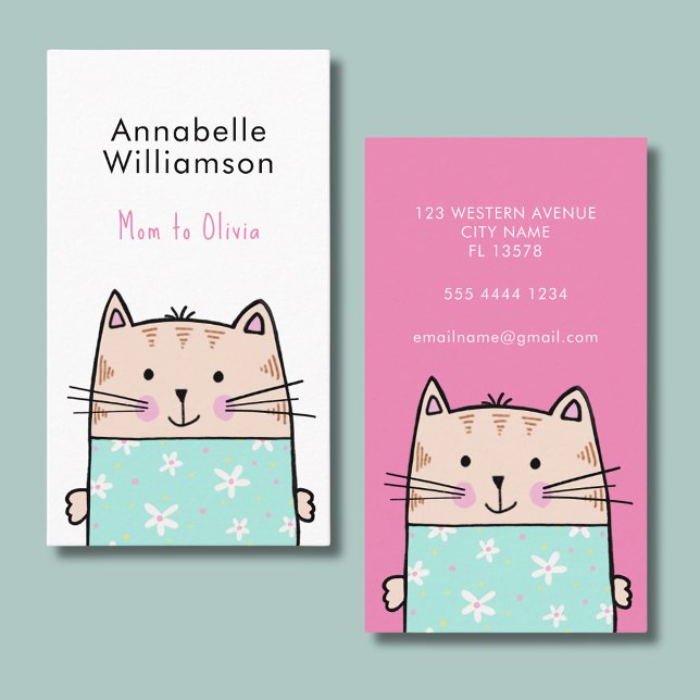 Cute cat mummy calling card (Cute cat mommy calling card. Perfect for parent networking and play dates.)
