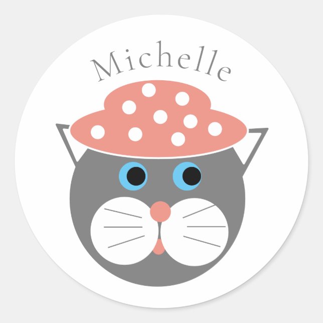 Cute Cat Name  Classic Round Sticker (Front)
