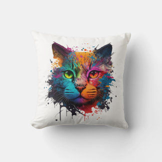 Cute Cat Neon Ink Splash Cushion