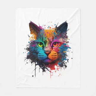 Cute Cat Neon Ink Splash Fleece Blanket