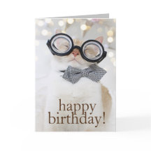 Cute Cat Nerd Glasses Happy Birthday Greeting Card