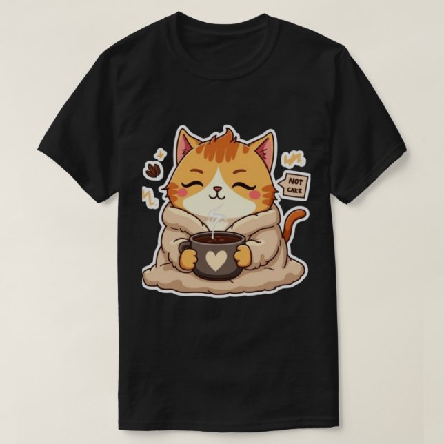 Cute Cat "Not Cake" Coffee Lover T-Shirt (Design Front)