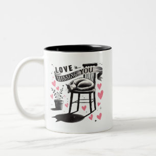 Cute Cat on a chair Missing you Two-Tone Coffee Mug
