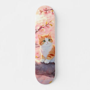 Cute Cat On A Cherry Blossom Tree Skateboard