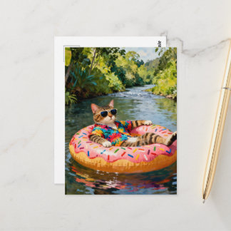 Cute Cat on a Float Trip Postcard