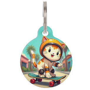Cute cat on a skateboard pet tag