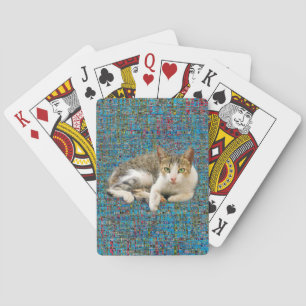 Cute cat on abstract background playing cards