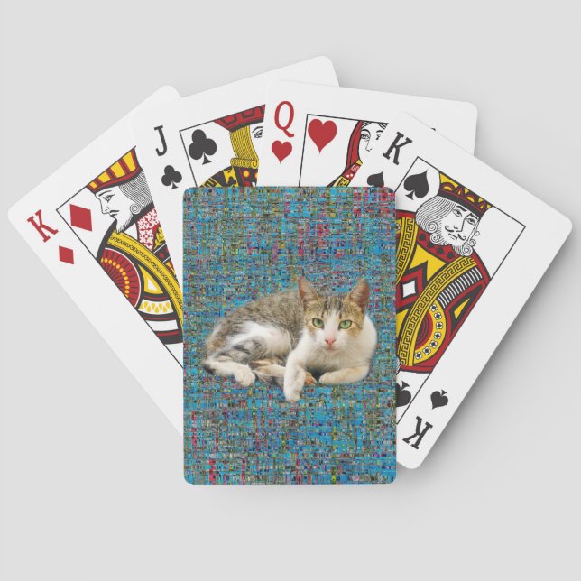 Cute cat on abstract background playing cards (Back)