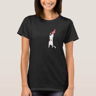 Cute Cat On Chest Pocket With Fish T-Shirt