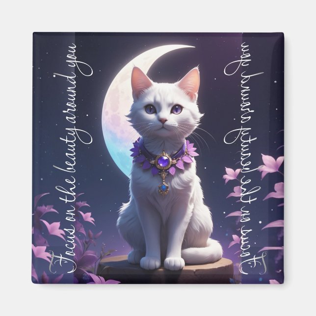 Cute cat on crescent moon magnet (Front)