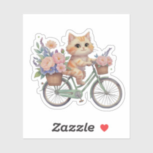 Cute Cat on Floral Bike Sticker