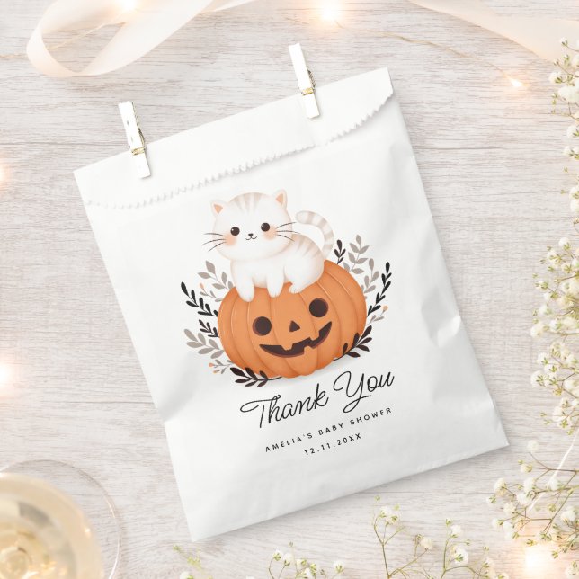 Cute Cat On Pumpkin Baby Shower Thank You Favour Bag (Clipped)