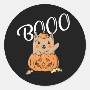 Cute Cat On Pumpkin Halloween, Funny spooky kitty Classic Round Sticker
