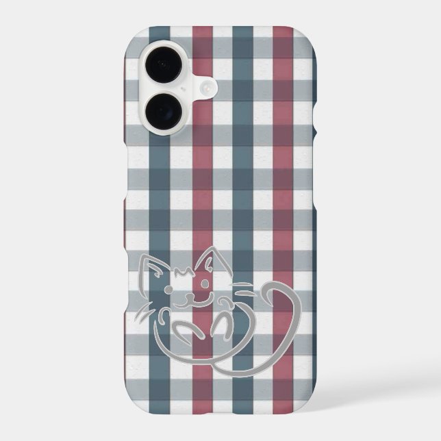 Cute Cat on Red and Blue Plaid (Back)