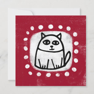 Cute Cat On Red Greeting Card