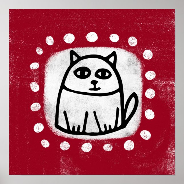 Cute Cat On Red Poster Wall Art (Front)