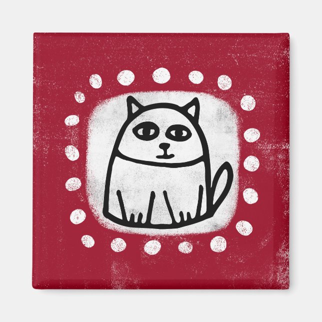 Cute Cat On Red Refrigerator Magnet (Front)
