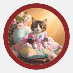 Cute Cat on the Bed Classic Round Sticker