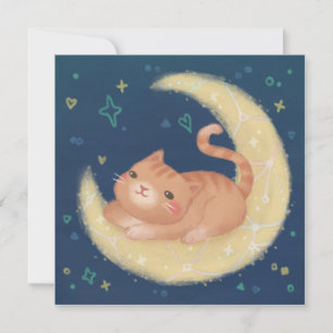 Cute Cat on the Moon Invitation