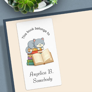 Cute Cat on top of a Book Stack - Bookplate