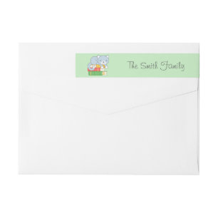 Cute Cat on top of a Book Stack on Green Wrap Around Label
