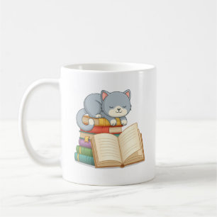 Cute Cat on top of a Book Stack Reading Quote Coffee Mug