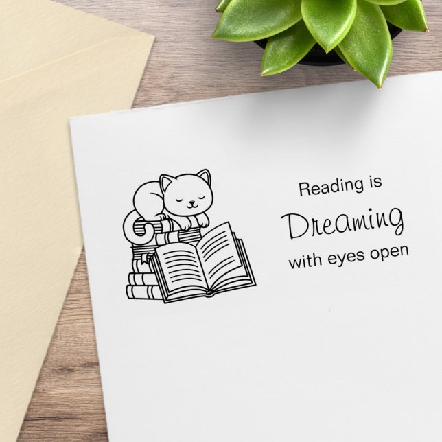 Cute Cat on top of Stack of Books - Reading Quote Rubber Stamp (Creator Uploaded)