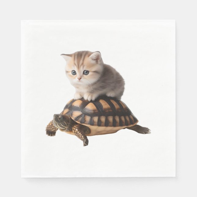 cute cat on turtle  napkin (Front)