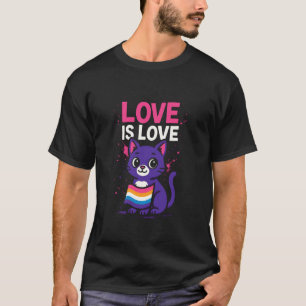 Cute Cat or Kitten Love is Love Rainbow LGBTQ T-Shirt