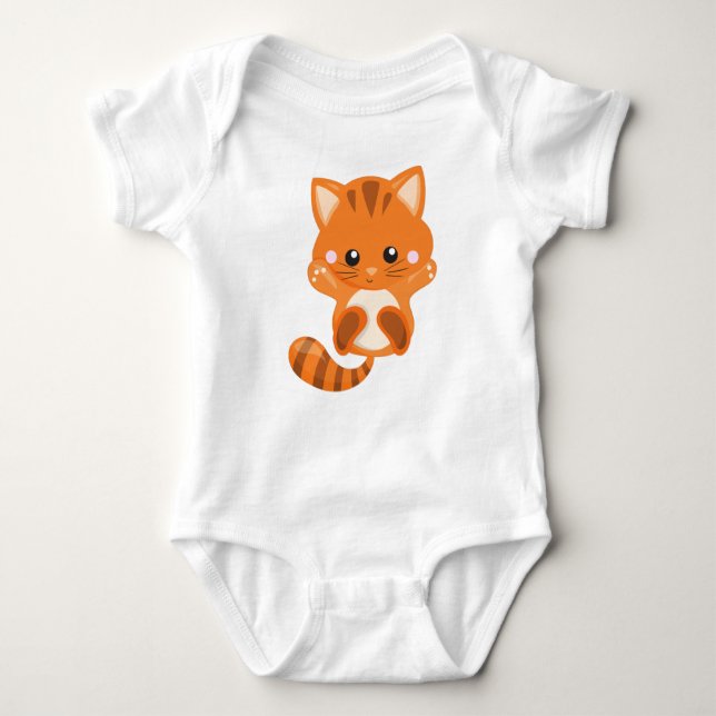 Cute Cat, Orange Cat, Little Cat, Kitty, Kitten Baby Bodysuit (Front)