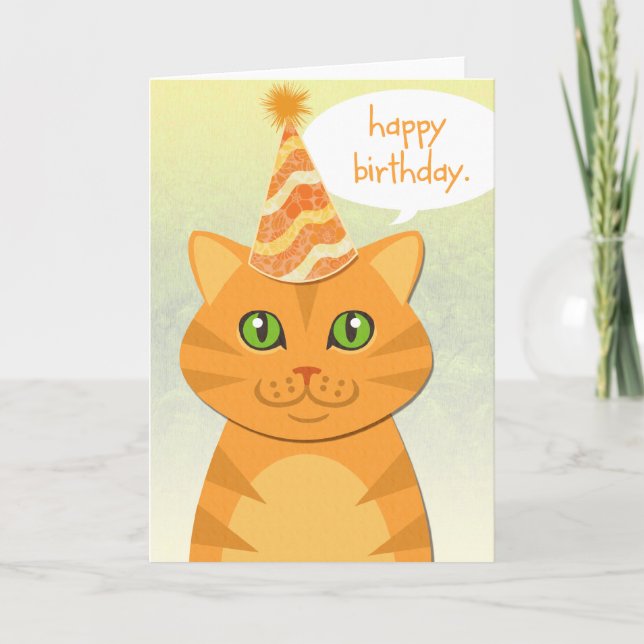 Cute Cat Orange Tabby Happy Birthday Cards (Front)