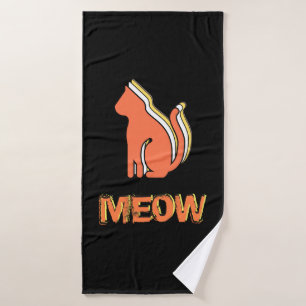 Cute Cat, Orange & Yellow Animal, Abstract Pop Art Bath Towel