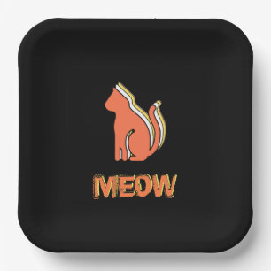 Cute Cat, Orange & Yellow Animal, Abstract Pop Art Paper Plate
