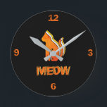 Cute Cat, Orange & Yellow Animal, Abstract Pop Art Round Clock<br><div class="desc">Retro,  pop,  colorful creation of a Cat,  Round Clock.
Special theme of orange & yellow coloring,  with simple but elegant icon styled art.
Original digital art by Raphael Studio - 'Cat'.
Retro pop & style,  unique design.</div>