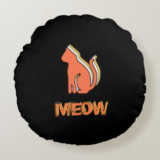 Cute Cat, Orange & Yellow Animal, Abstract Pop Art Round Cushion