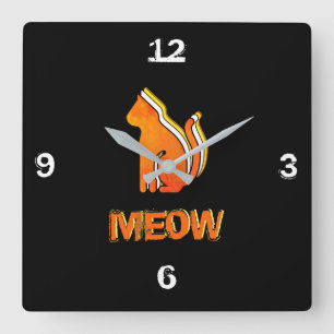 Cute Cat, Orange & Yellow Animal, Abstract Pop Art Square Wall Clock